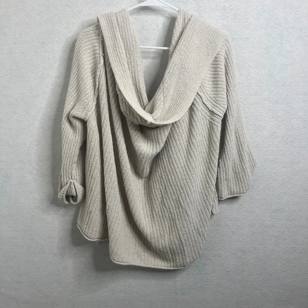 Free People Hooded Knit Cardigan Cream Open Front Draped Sweater Size M/L - Picture 2 of 10